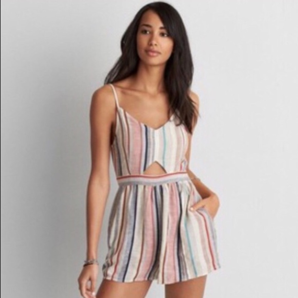 American Eagle Multi-Color Stripe Cutout Romper